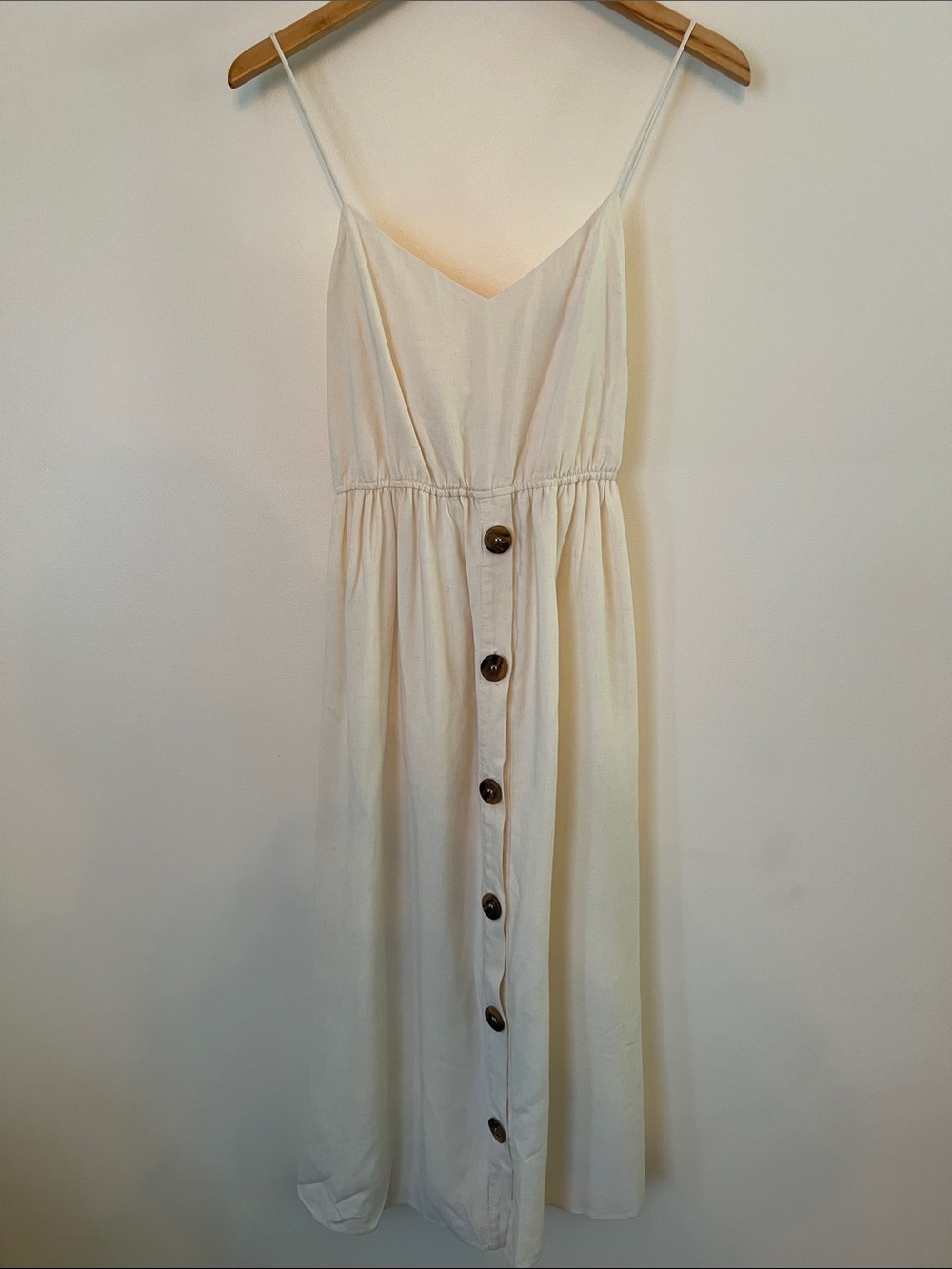 Zara Cream Spaghetti-Strap Midi Dress with Button Front